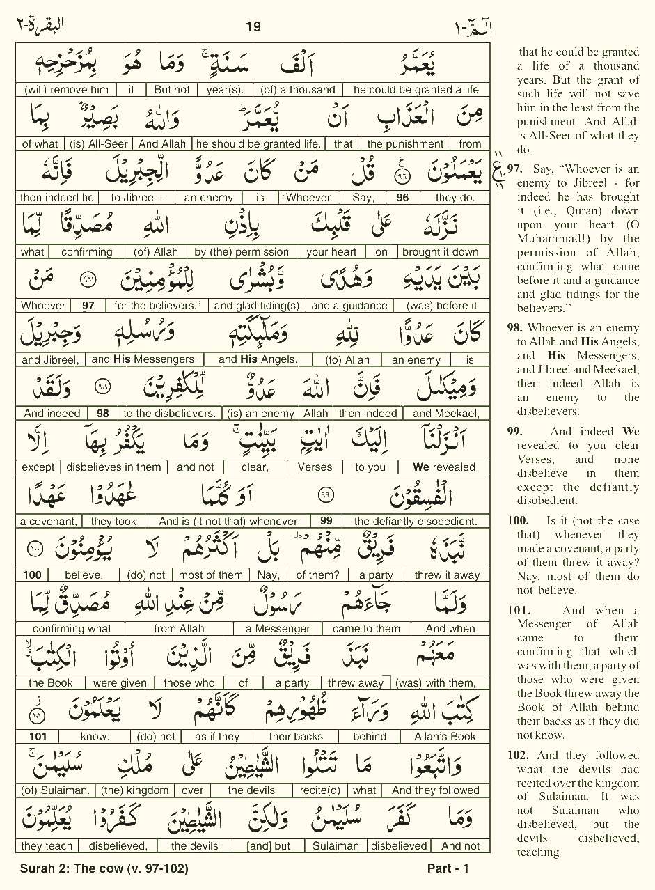 Quran English Parah 1 Page 19