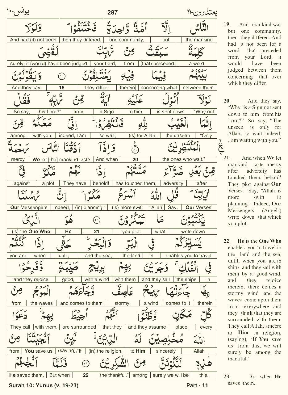 Quran English Parah 11 Page 13