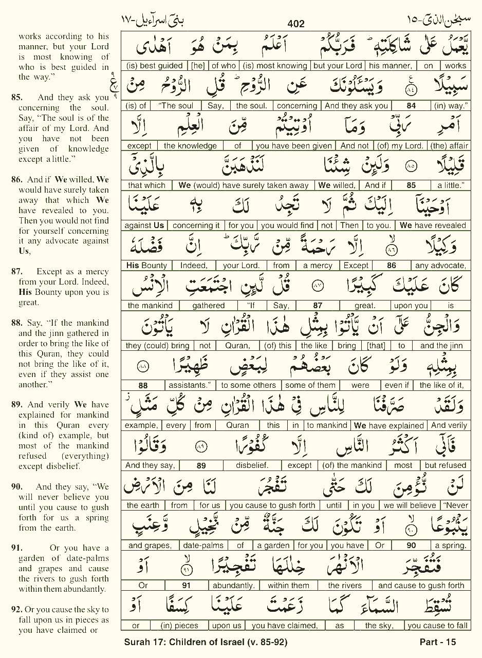Quran English Parah 15 Page 13
