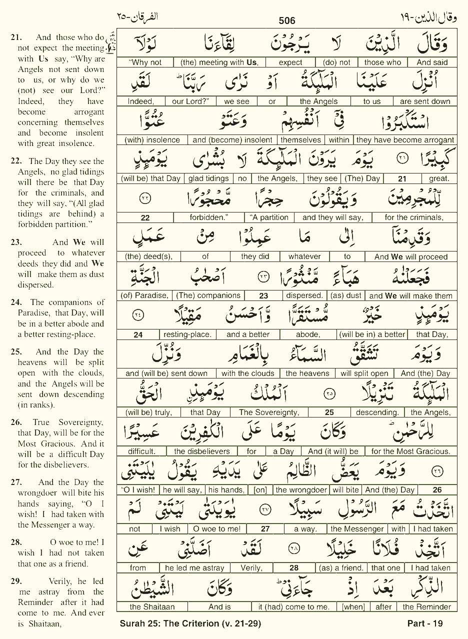 Quran English Parah 19 Page 1
