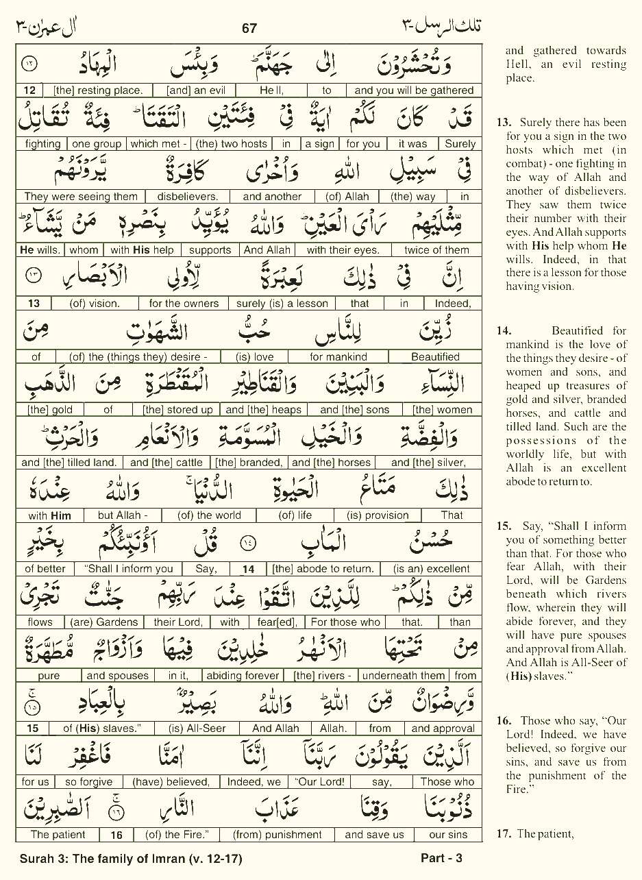 Quran English Parah 3 Page 13