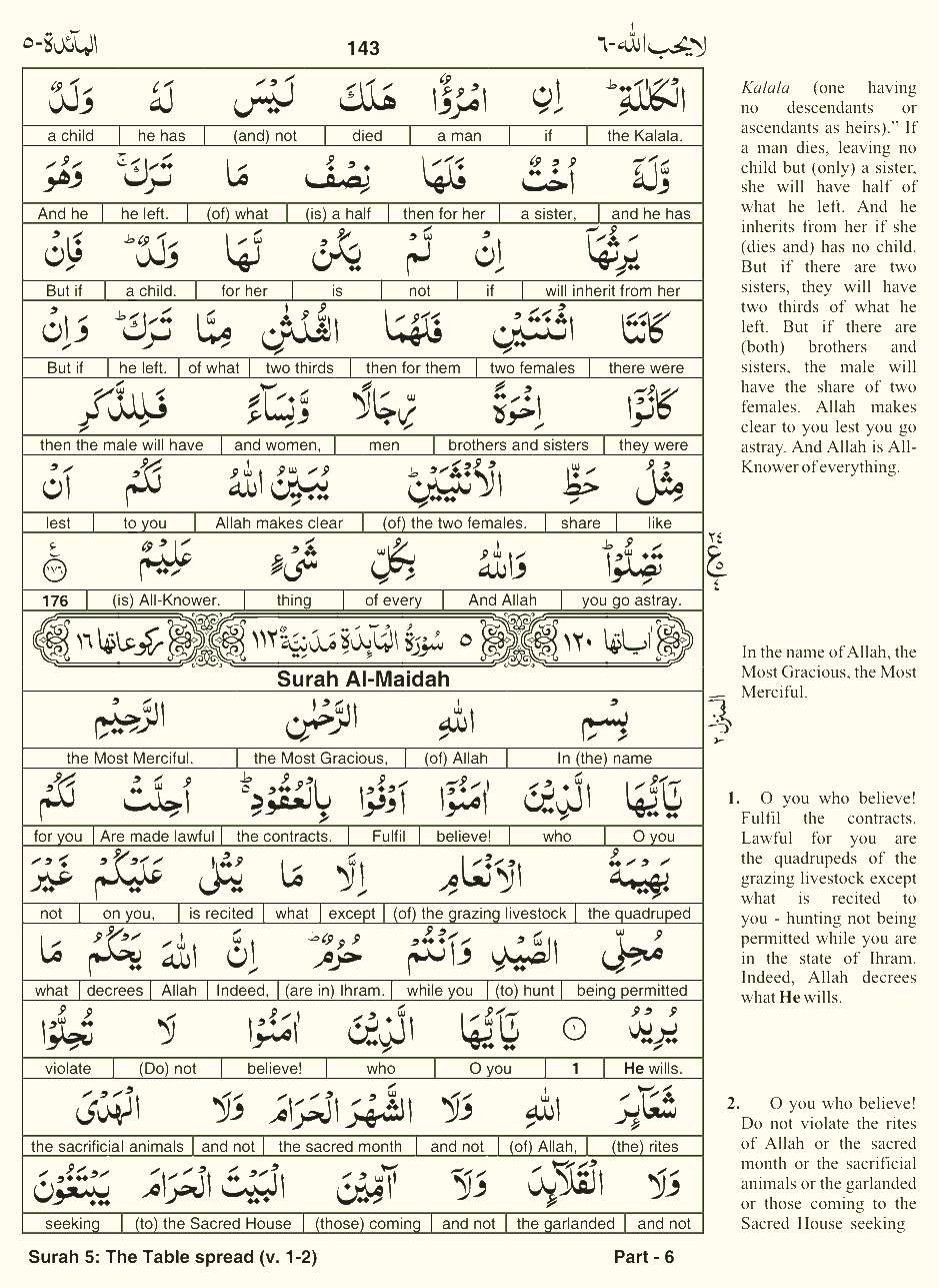 Quran English Parah 6 Page 7
