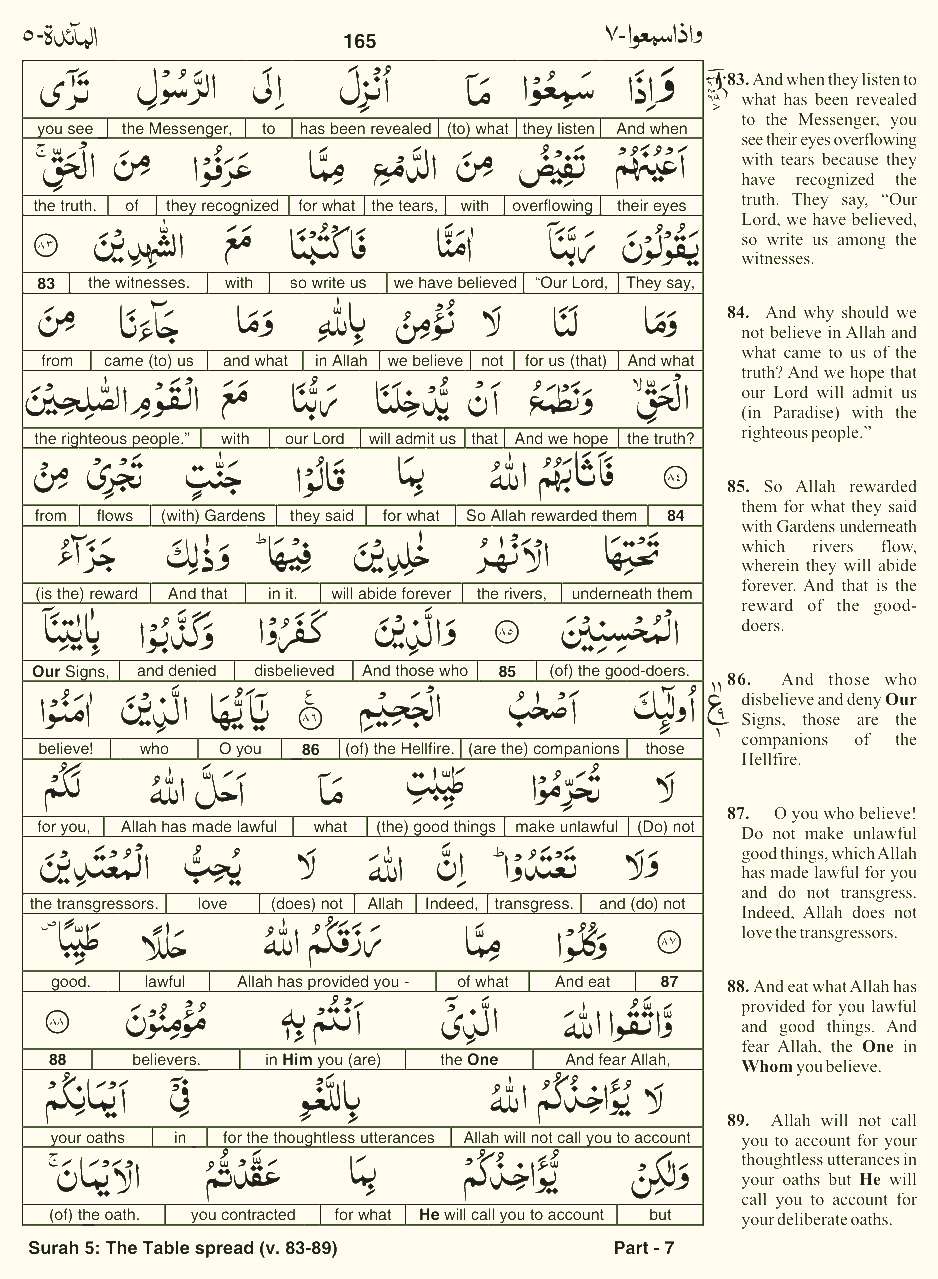 Quran English Parah 7 Page 1