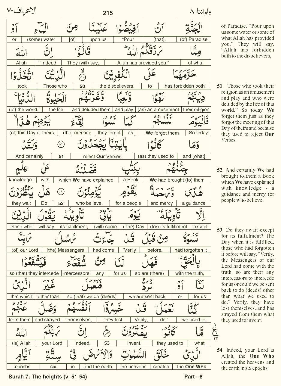 Quran English Parah 8 Page 22