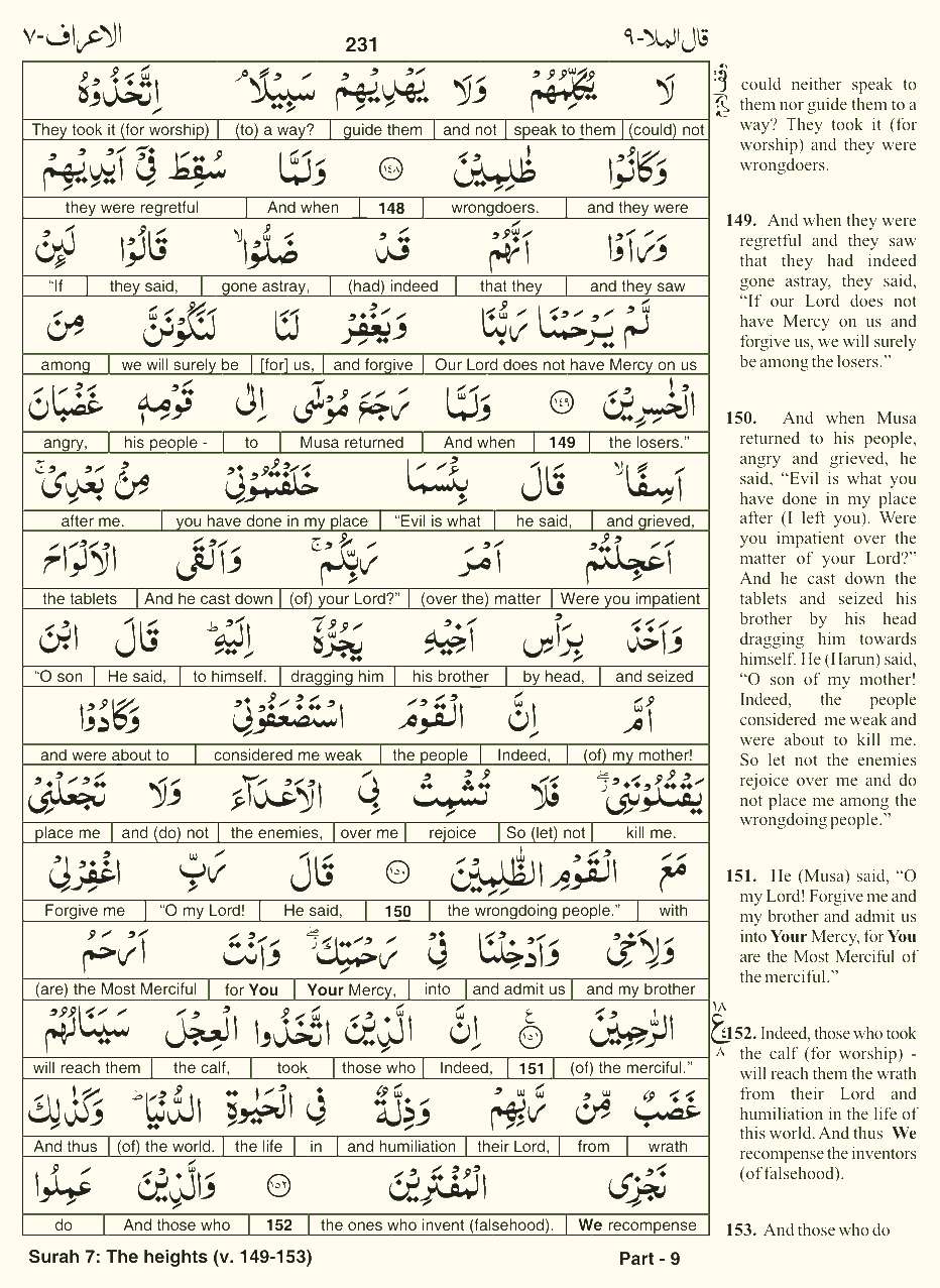 Quran English Parah 9 Page 10