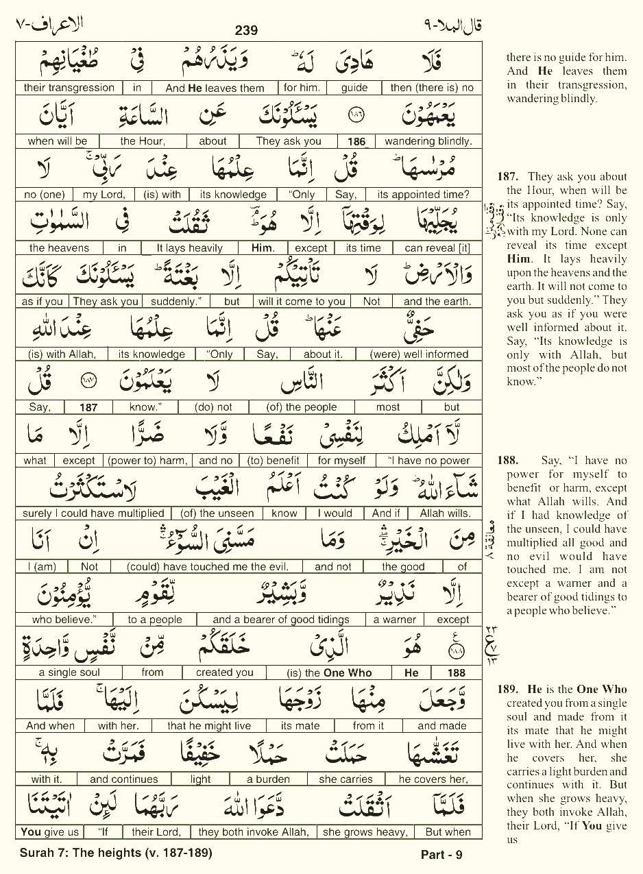 Quran English Parah 9 Page 18