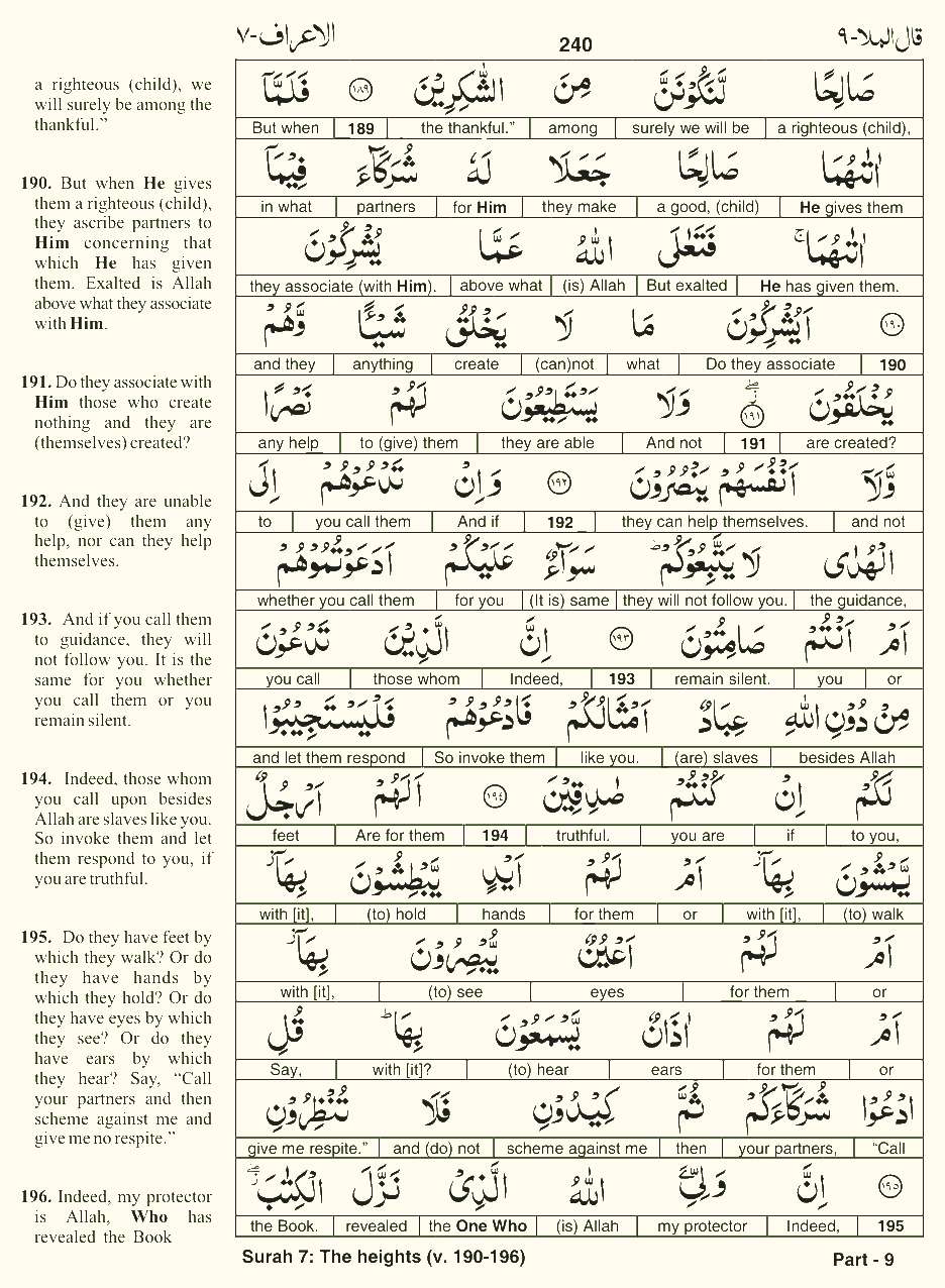 Quran English Parah 9 Page 19